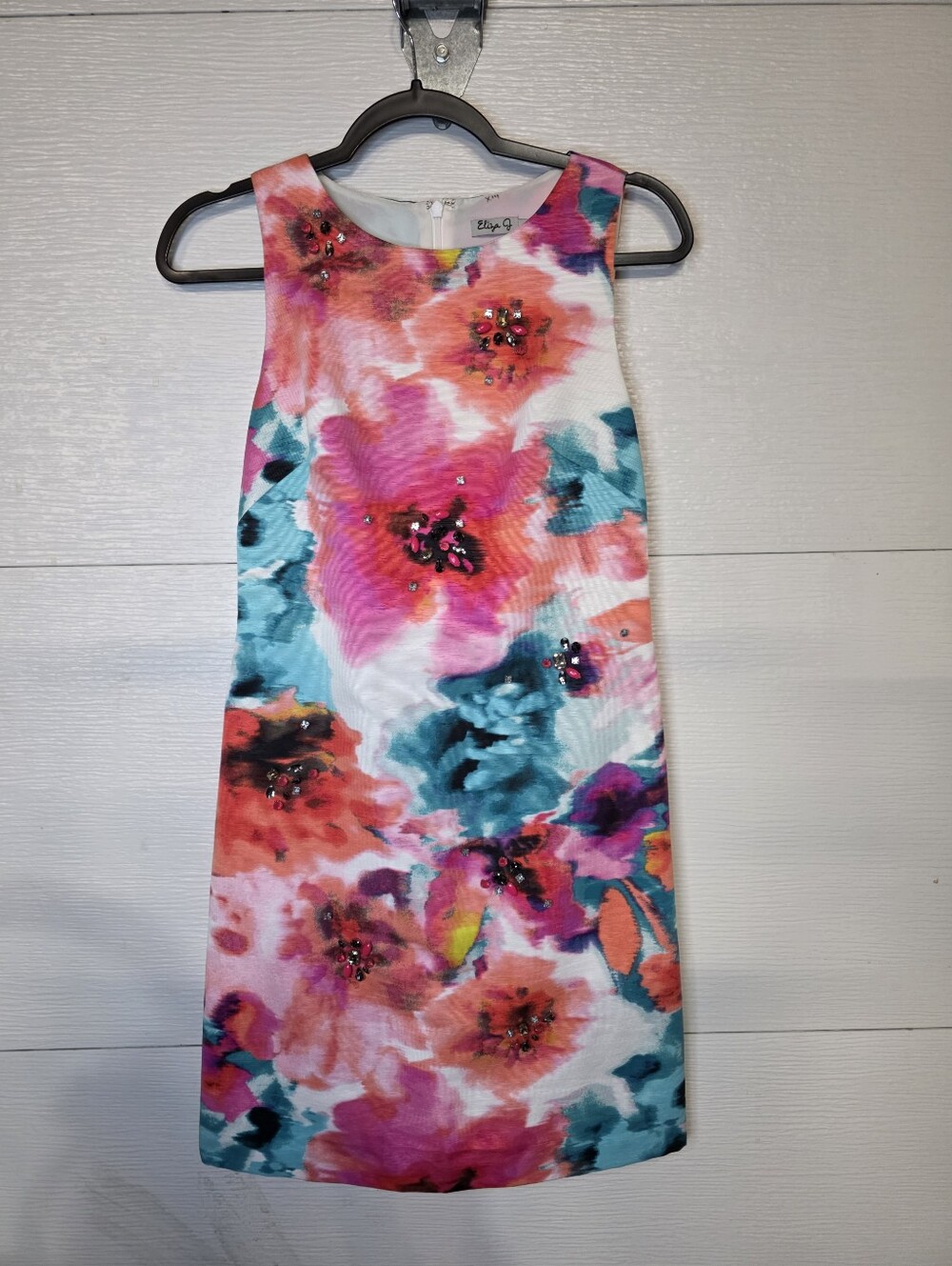Eliza J Pink Floral Jewel-Accented Girls' Dress